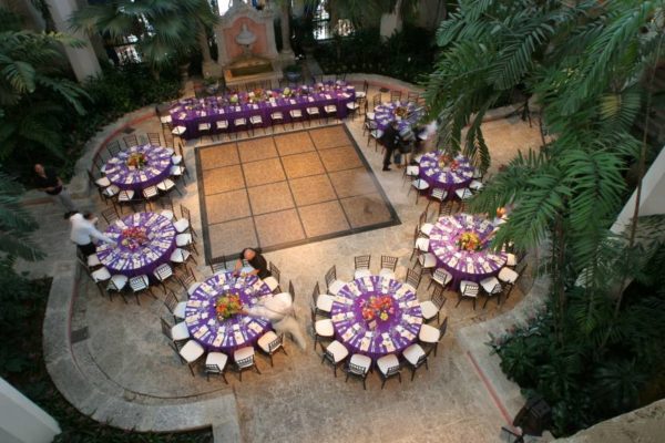 Dinner event set up with head table in Vizcaya's Courtyard