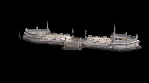 Vizcaya's Barge in 3D, spinning on black background.