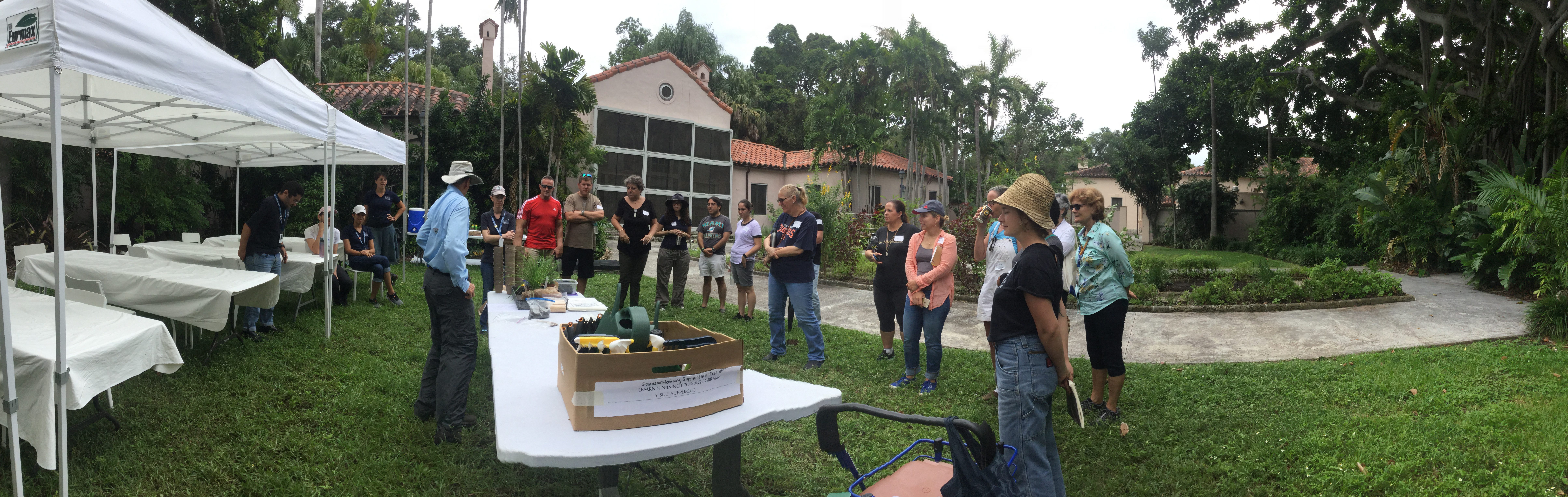 A group of teachers learning a hand-on activity from Vizcaya's horticulture staff.