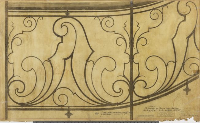 Railing of Orchid Garden landing. Architectural Drawings Collection, Vizcaya Museum & Gardens Archives, Miami, Florida.