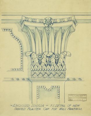 Enclosed Loggia. F.S. detail of new painted plaster cap for wall paintings. Architectural Drawings Collection, Vizcaya Museum & Gardens Archives, Miami, Florida.