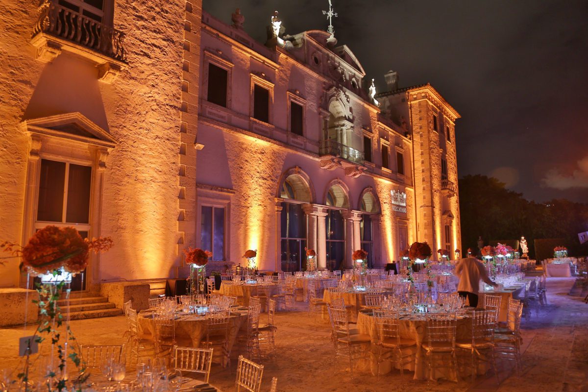 Historic house at night for an evening event