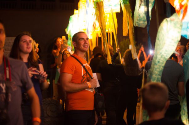 Guests enjoy the lighted lanterns during Weave.