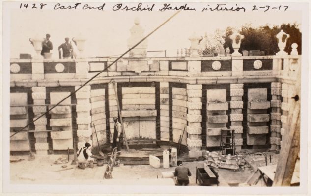 Construction of the Secret Garden, then called the East End Orchid Garden. Photo dated February 3, 1917.