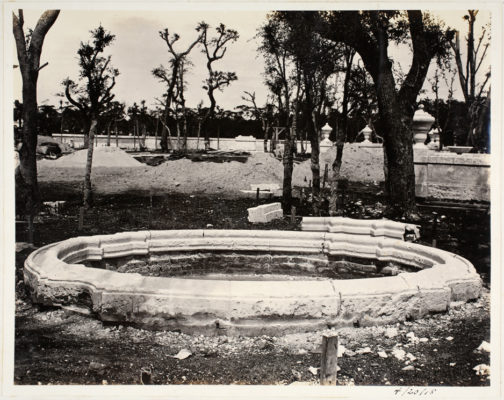 Construction of one of the fountains in the Formal Gardens. Photo dated April 20, 1918.