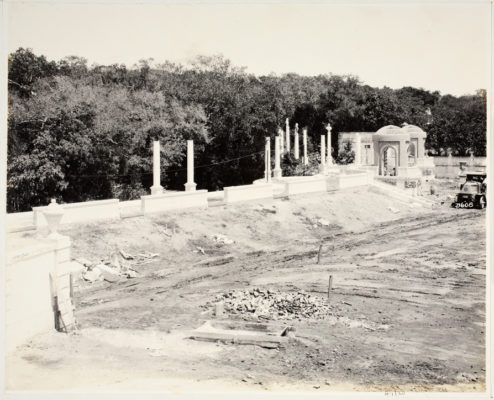 Construction of the West Statuary Walk. Photo dated April 1, 1920