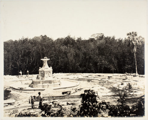 Historically known as the Rose Garden, Vizcaya's Fountain Garden under construction. Photo dated June 1, 1920.