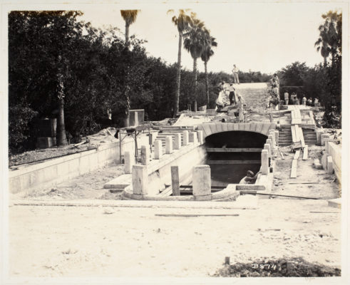 Peacock Bridge in Marine Garden under construction. Photo dated September 1, 1920.