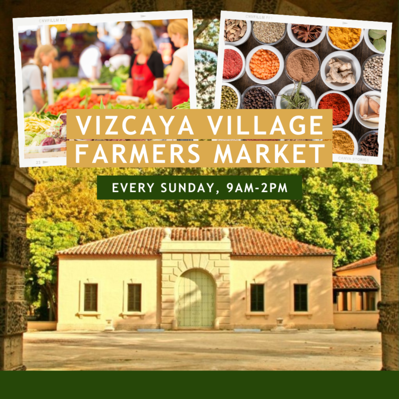 The garage at Vizcaya Village with photos of the market that takes placeon Sundays