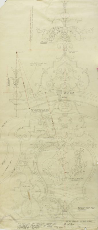 Forecourt Iron Gate and Lantern Drawing Samuel Yellin