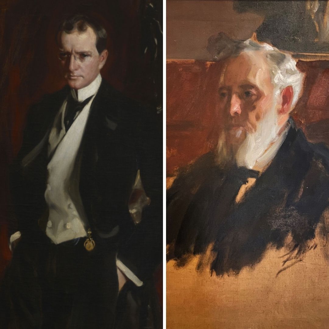 Split screen of two paintings of two men