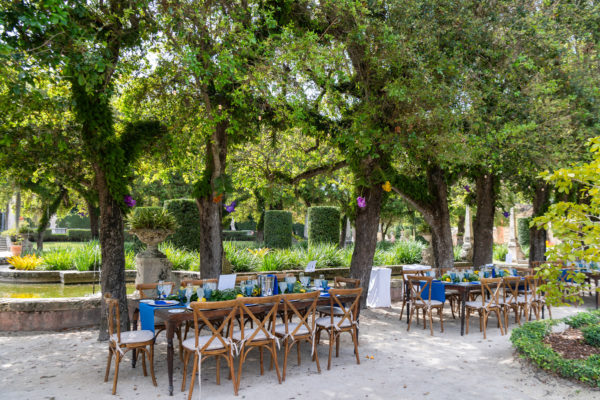 Tables set for lunch in Vizcaya's gardens