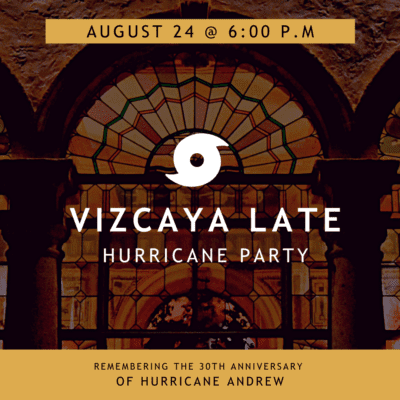 Vizcaya Late Event flyer with hurricane symbol