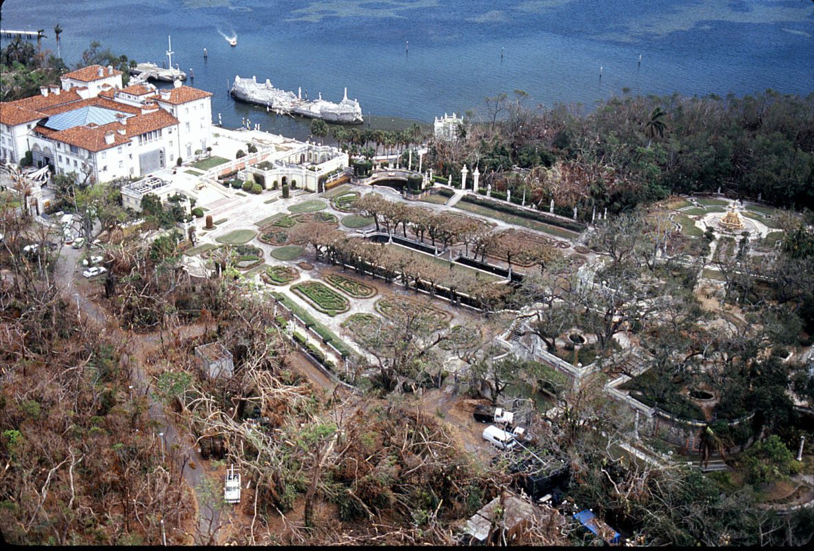 Vizcaya Garden aerial view of Hurricane Andrew damages