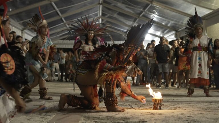 Seminole tribal member performing traditional dance at Vizcaya Miami