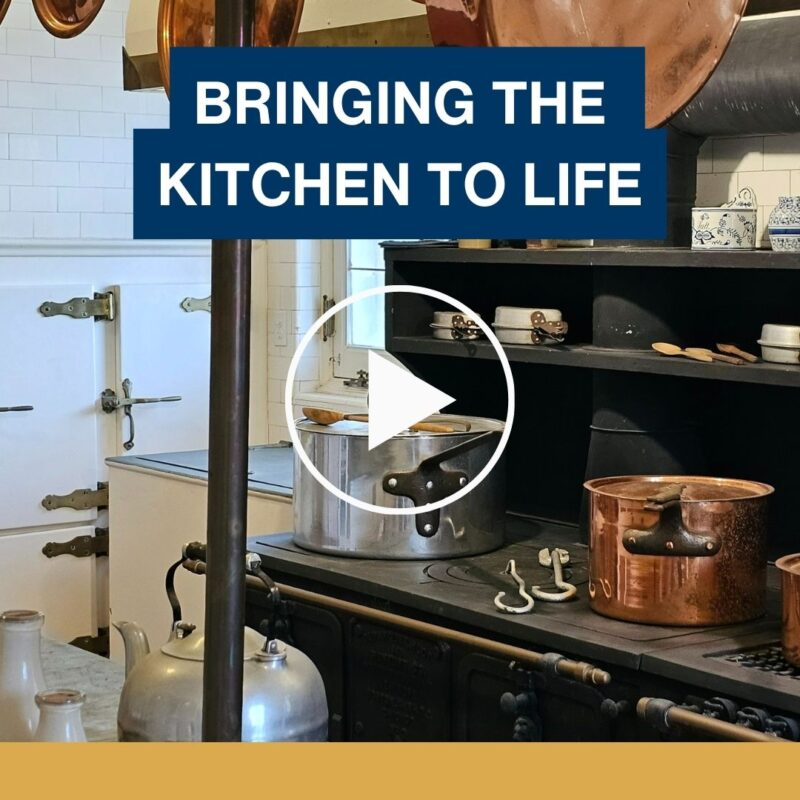 A kitchen with pots on the stove and a play button overlay indicating this is a thumbnail with the copy "Bringing the kitchen to life."